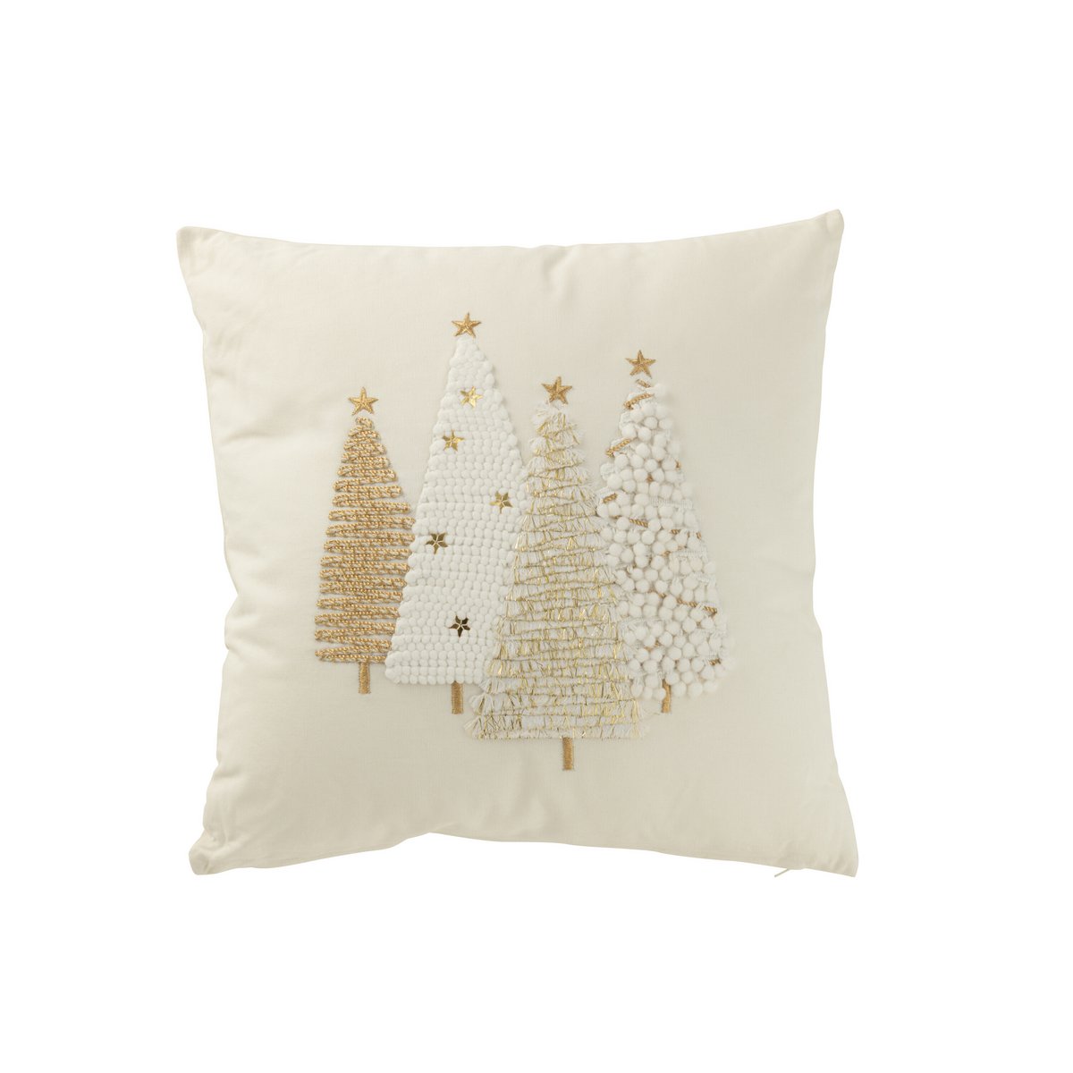 J-Line kerstkussen wit met gouden kerstbomen