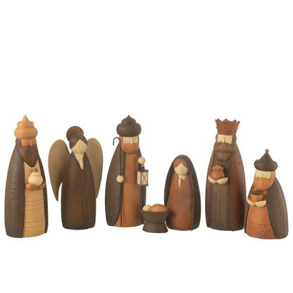 J-Line kerststal figuren bruin 7-delig