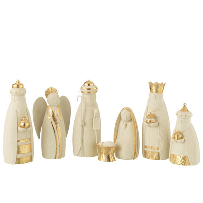 J-Line kerststal figuren wit en goud 7-delig