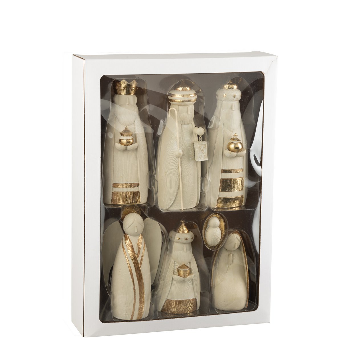 J-Line kerststal figuren wit en goud 7-delig in witte verpakking