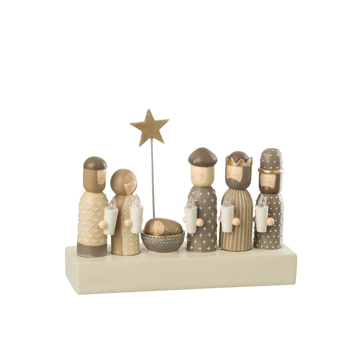 J-Line kerststal met verlichting bruin en beige
