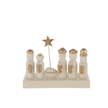 J-Line kerststal met verlichting goud en beige
