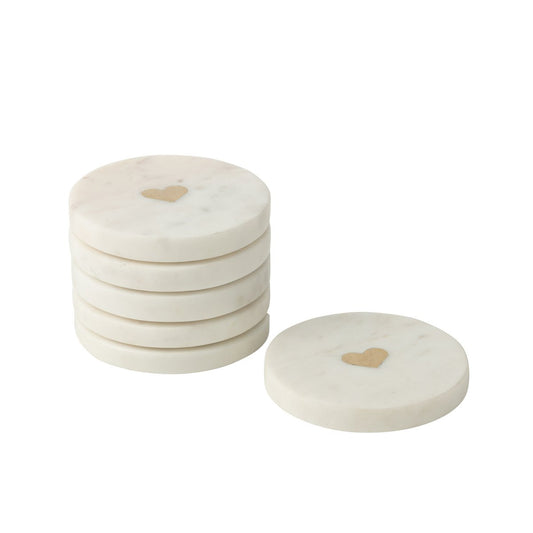 J-Line onderzetter marmer wit rond set van 6