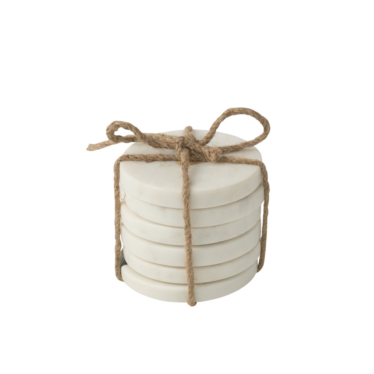 J-Line onderzetter marmer wit rond set van 6 in gevlochten touw als cadeau