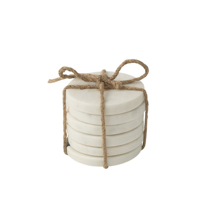 J-Line onderzetter marmer wit rond set van 6 in gevlochten touw als cadeau