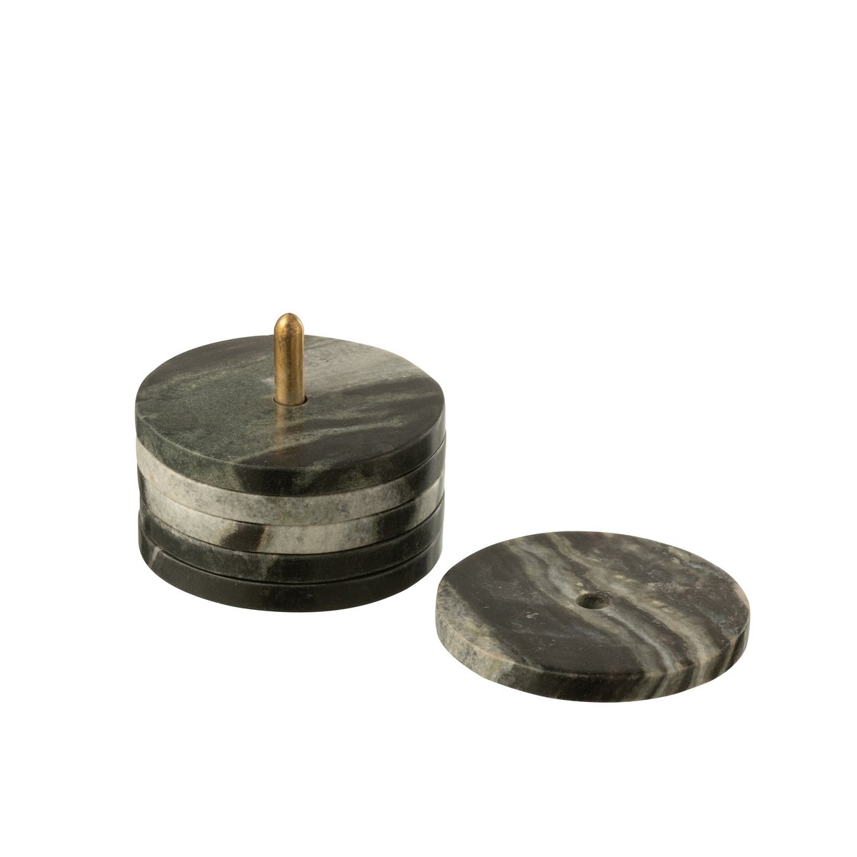 J-Line onderzetter marmer zwart grijs 10 cm set van 6, 5 gestapeld, 1 ernaast