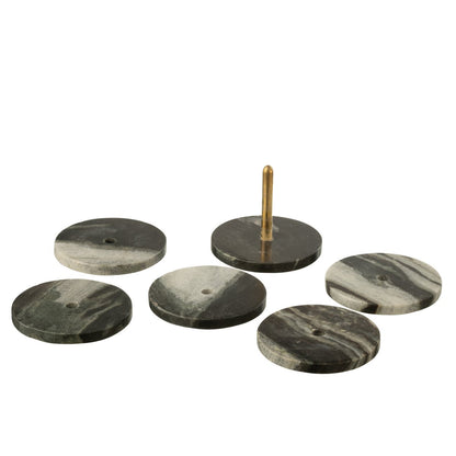 J-Line onderzetter marmer zwart grijs 10 cm set van 6, 5 langs de gouden houder