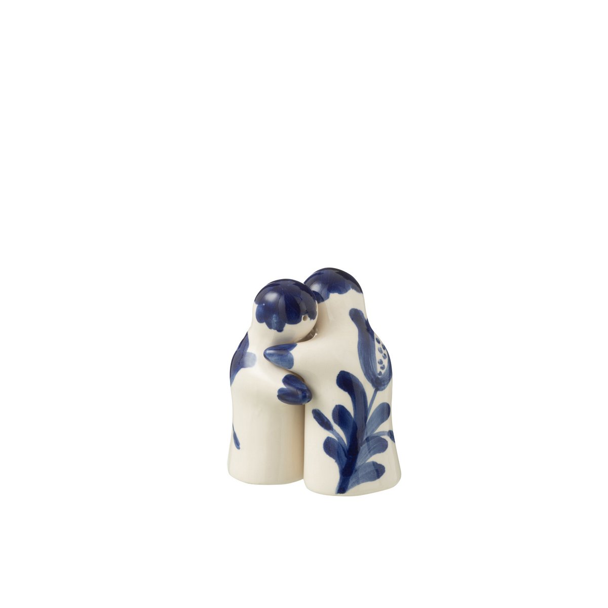 J-Line peper- en zoutstel keramiek wit blauw Granada knuffelend op wit achtergrond
