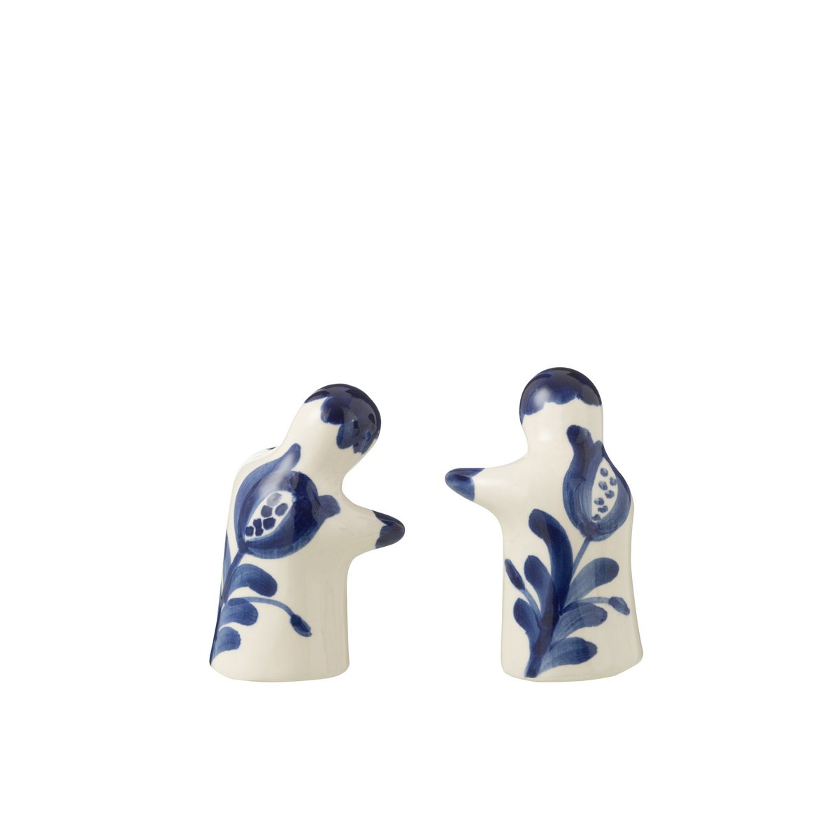 J-Line peper- en zoutstel keramiek wit blauw Granada los van elkaar op wit achtergrond van de achterzijde