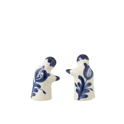 J-Line peper- en zoutstel keramiek wit blauw Granada los van elkaar op wit achtergrond van de achterzijde