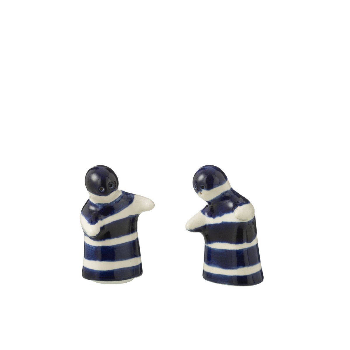 J-Line peper- en zoutstel keramiek wit blauw strepen los van elkaar op wit achtergrond