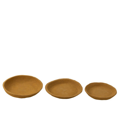 J-Line schalen papier-maché geel set van 3 van groot naar klein