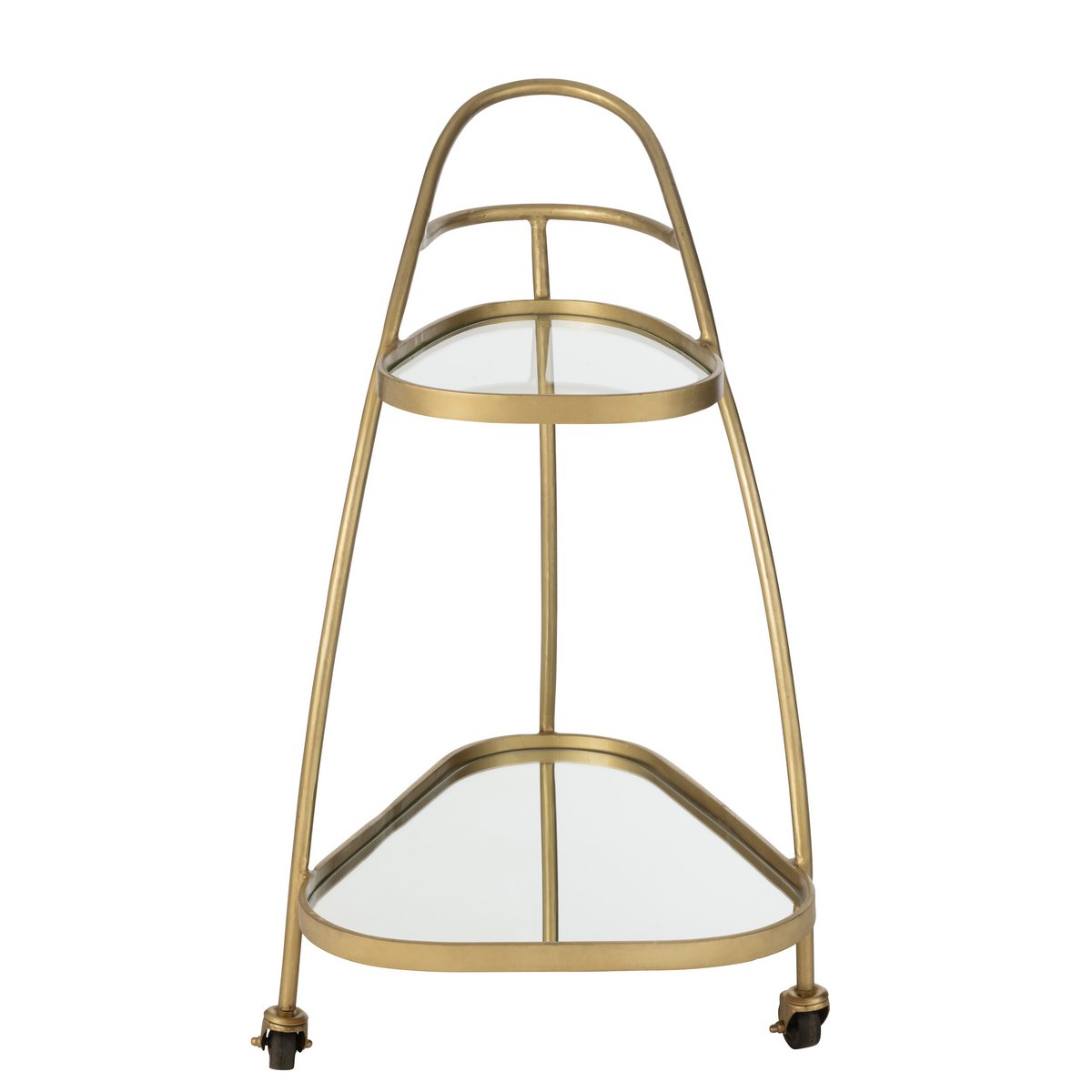 J-Line serveerwagen driehoekig goud vooraanzicht smal, keuken trolley met gouden frame