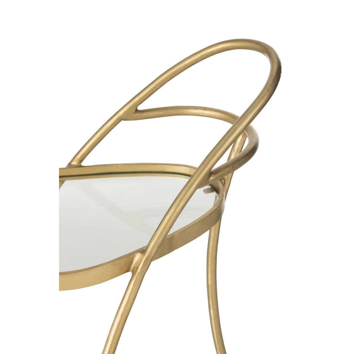 J-Line serveerwagen goud driehoekig close-up frame en blad, bar cart detail gouden afwerking