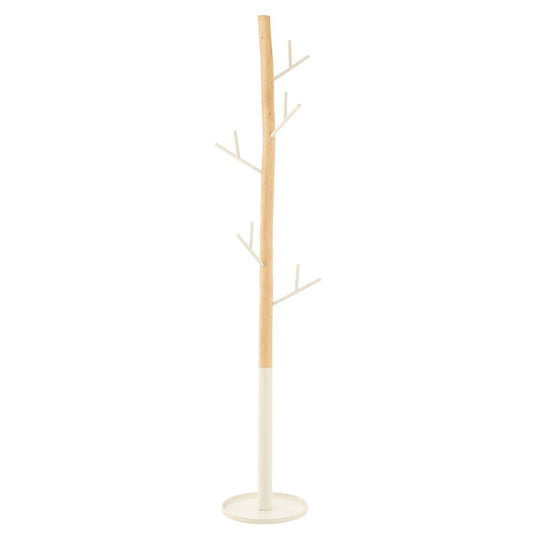 J-Line staande kapstok van hout in wit en naturel 180 cm op wit achtergrond