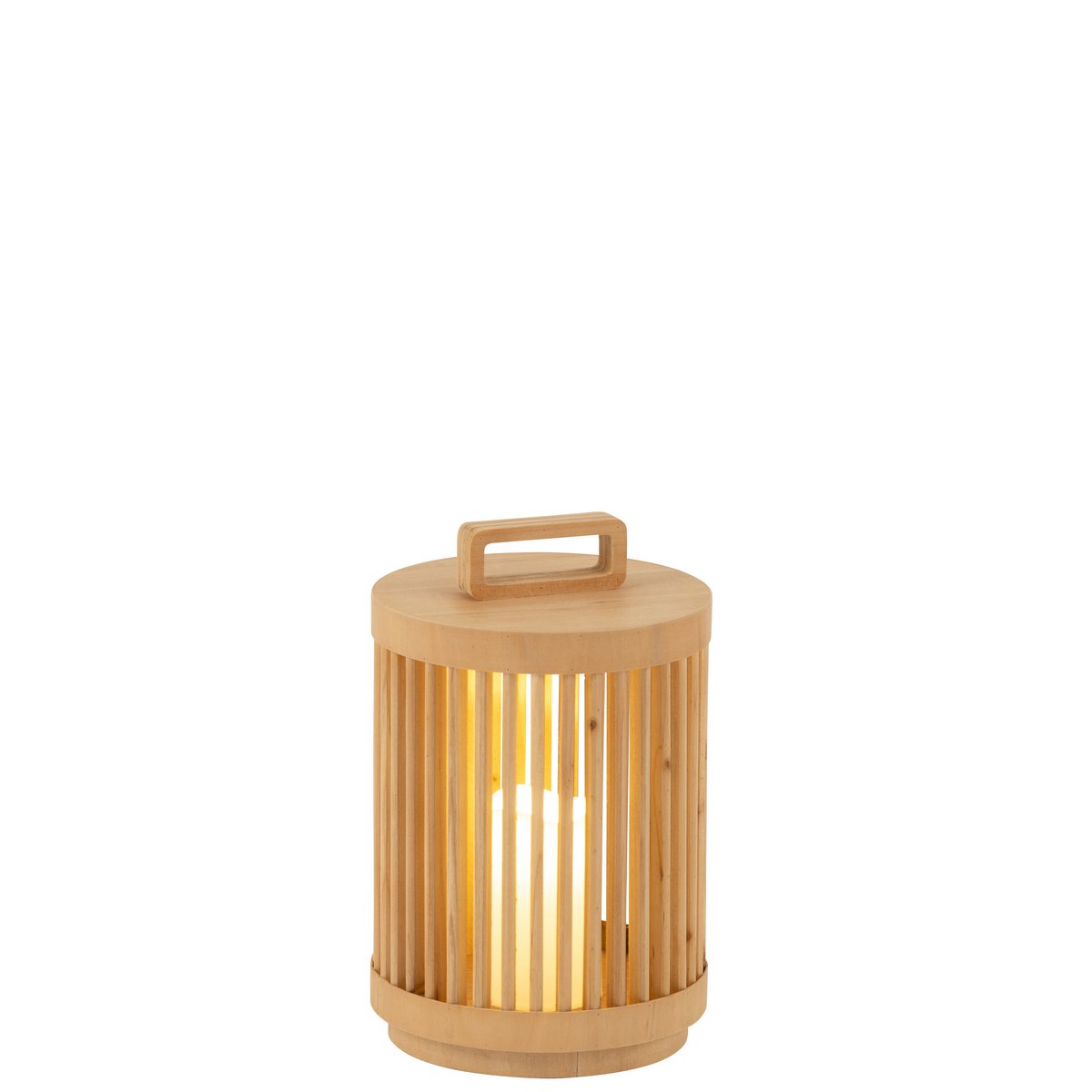 J-Line tafellamp hout cilinder naturel LED 32 cm aan