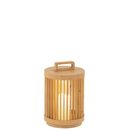 J-Line tafellamp hout cilinder naturel LED 32 cm aan