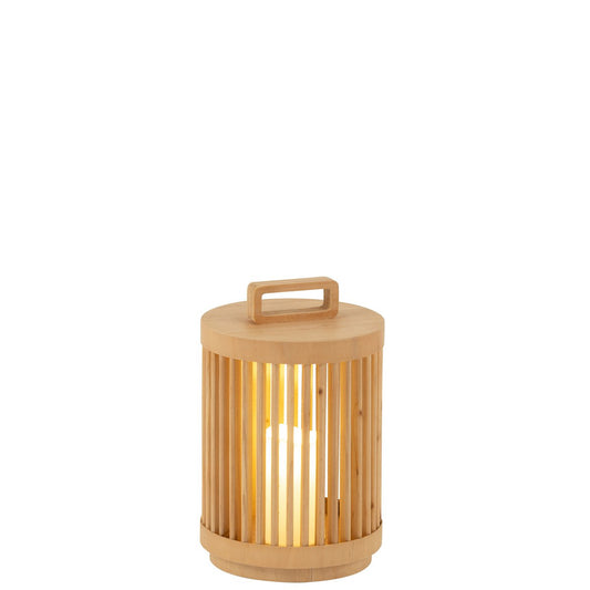 J-Line tafellamp hout cilinder naturel LED 32 cm aan