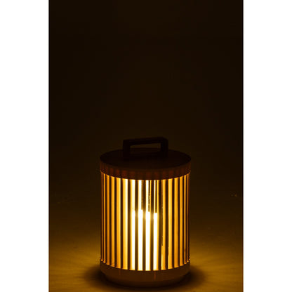 J-Line tafellamp hout cilinder naturel LED 32 cm terwijl het aan staat