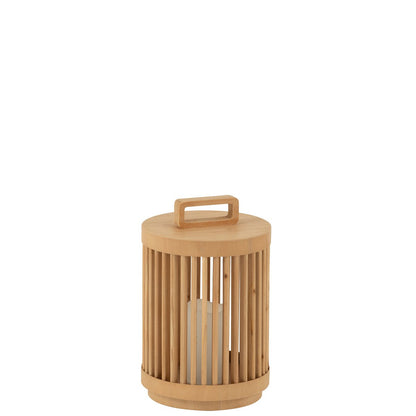 J-Line tafellamp hout cilinder naturel LED 32 cm uit