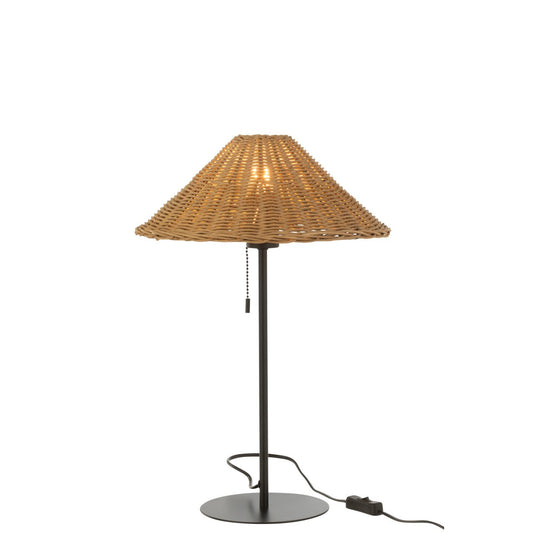 J-Line tafellamp rotan met zwarte voet