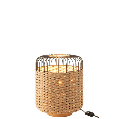 J-Line tafellamp rotan naturel metaal 34,5 cm aan