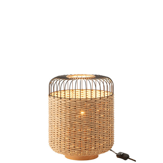 J-Line tafellamp rotan naturel metaal 34,5 cm aan