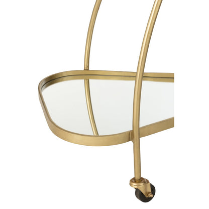 J-Line trolley goud driehoekig zijaanzicht rechts, bar cart met spiegelbladen close-up