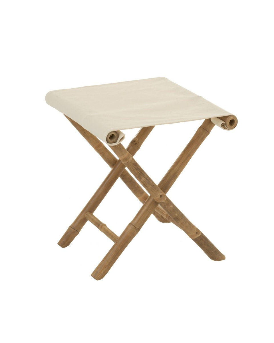Boho vouwkruk van textiel en bamboe van het merk J-line. Perfect voor een boho interieur!