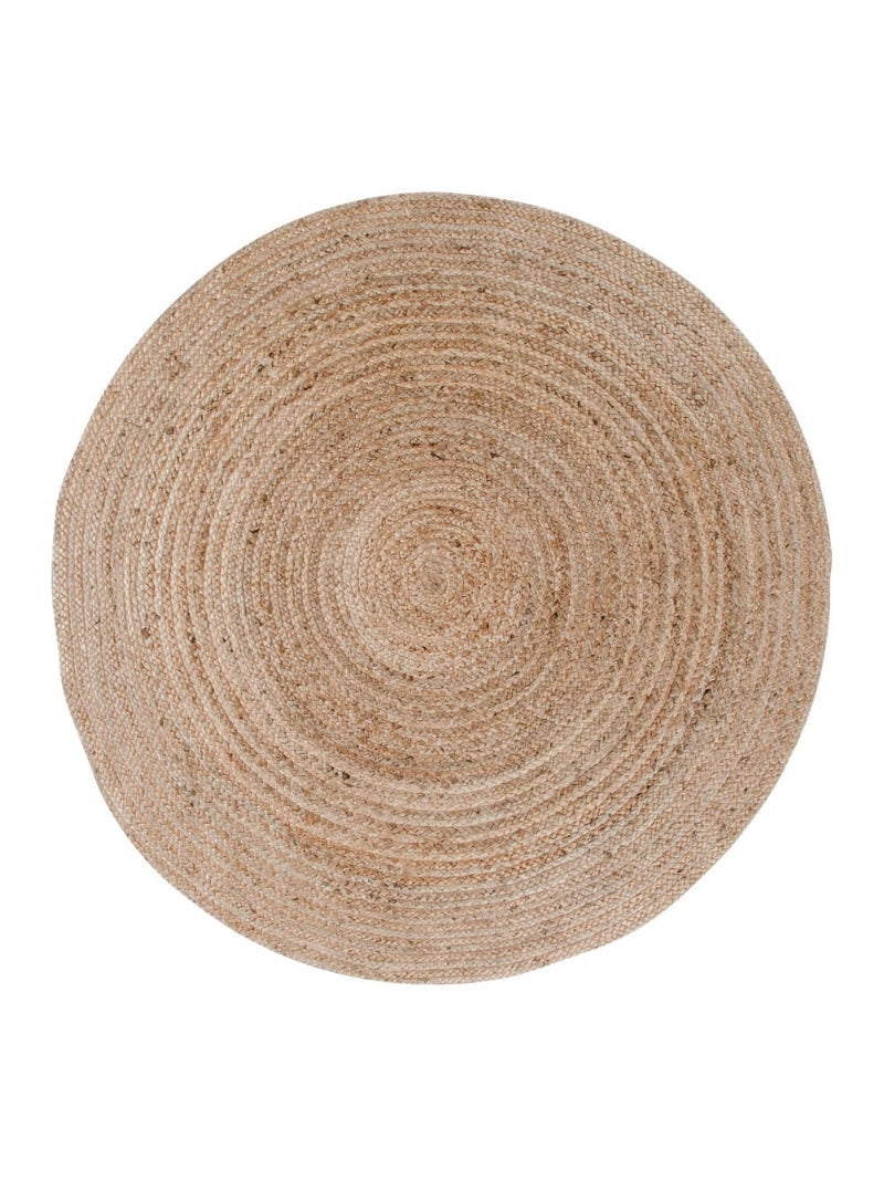 Jute ronde vloerkleed Bombay op een wit achtergrond, perfect voor een boho interieur