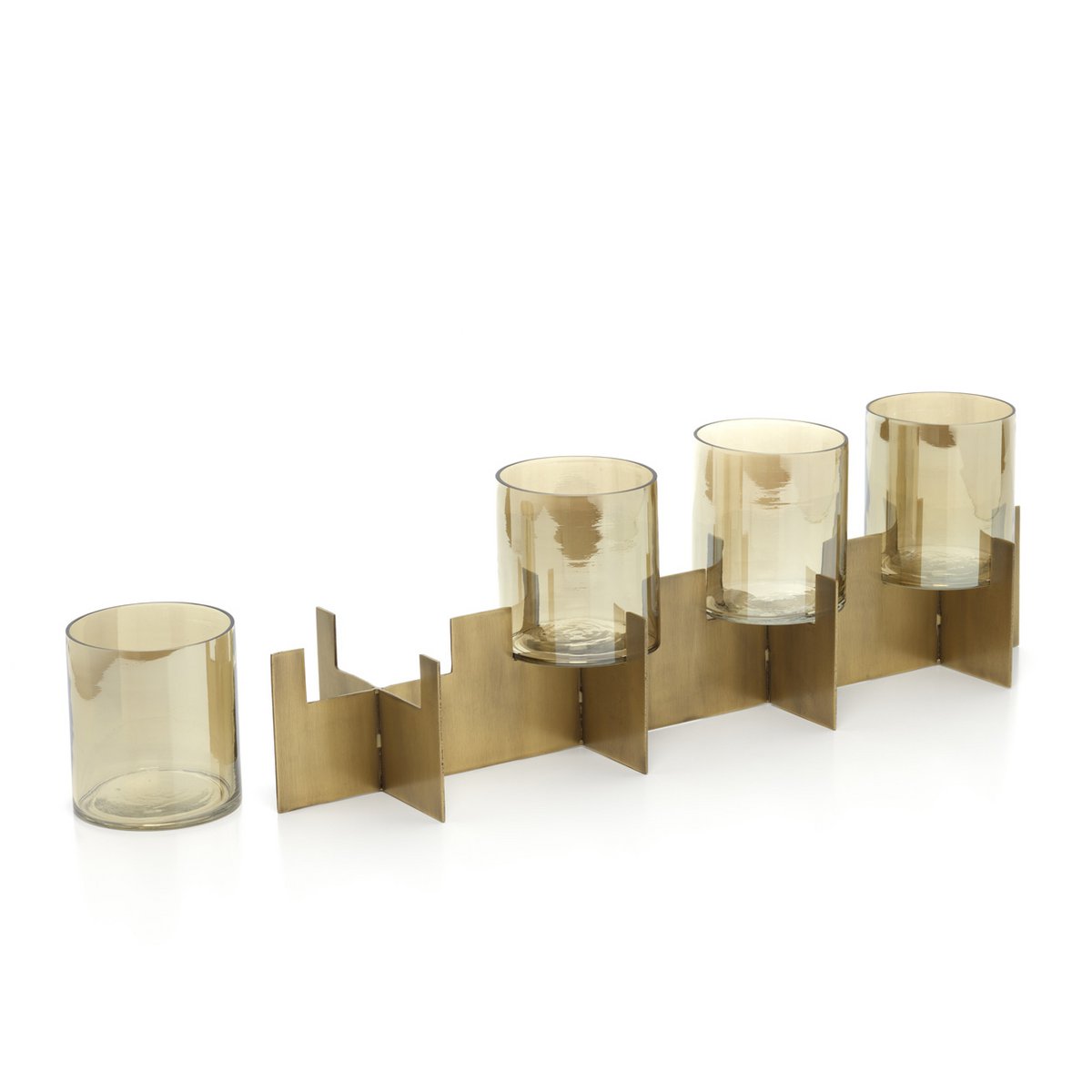 Kaarsenhouder goud messing glas 4 kaarsen 53 cm Quarta met 1 glaasje langs de houder
