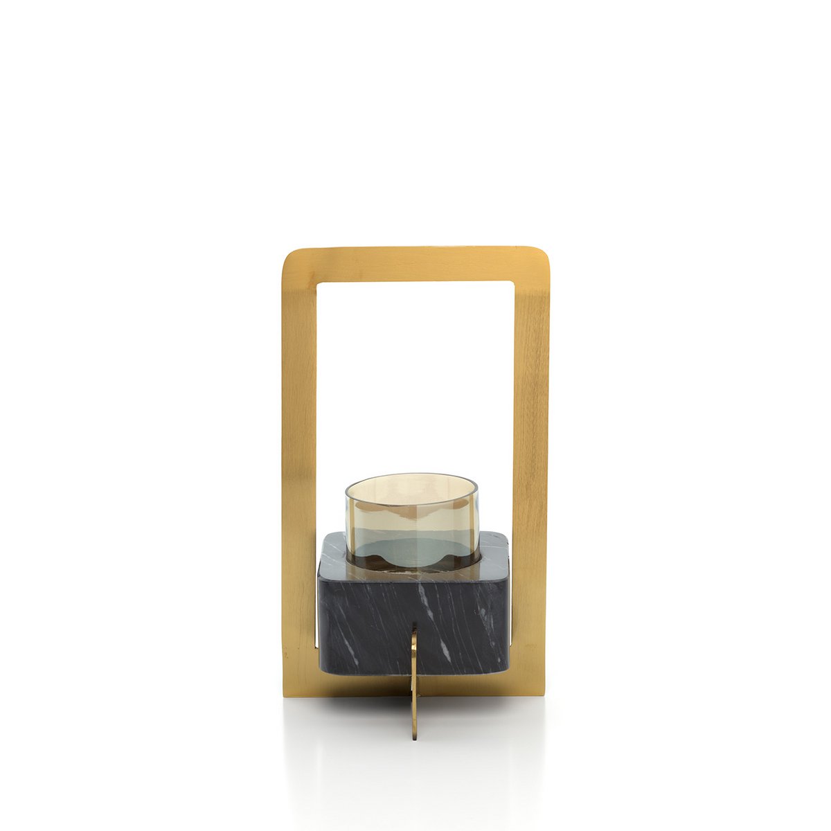 Kaarsenhouder goud zwart messing glas marmer L Marbre d’Or van voren