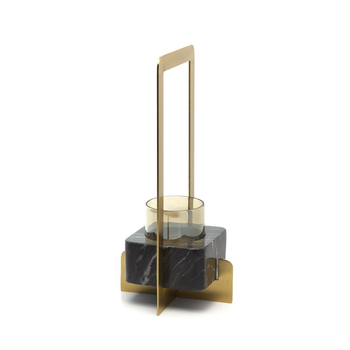 Kaarsenhouder goud zwart messing glas marmer M Marbre d’Or van de zijkant