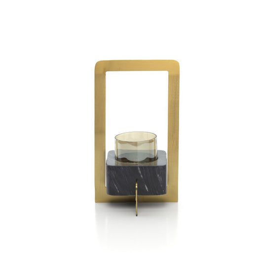 Kaarsenhouder goud zwart messing glas marmer M Marbre d’Or van voren