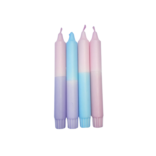 Kaarsenset Dip Dye Dippy 4 stuks pastel  met kaars in roze, paars en blauw