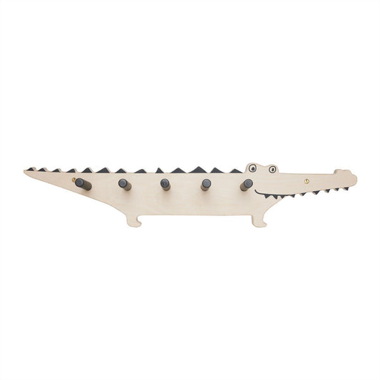 Kapstok hout wand Krokodil voorzijde op wit achtergrond