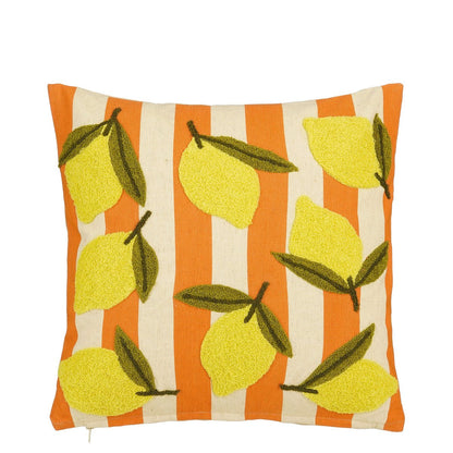 Katoenen sierkussen oranje met citroenenprint 45x45 cm