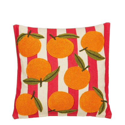 Katoenen sierkussen rood met sinaasappelprint 45x45 cm