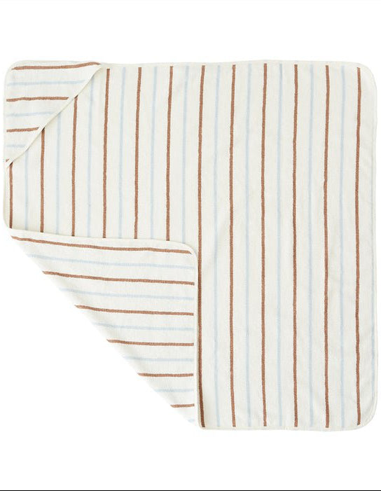 Katoenen zandkleurig gestreepte handdoek met capuchon