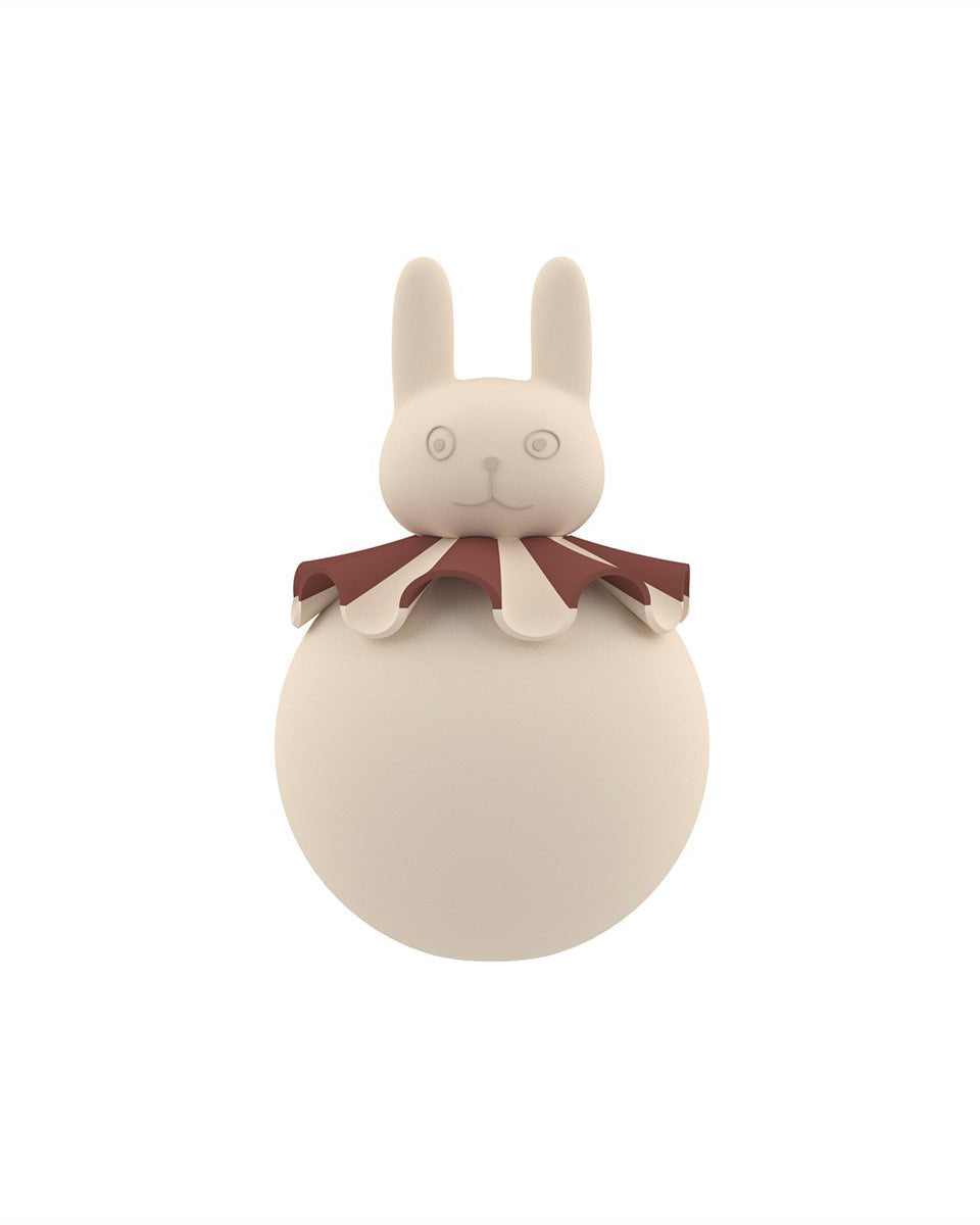 Beige siliconen nachtlamp in de vorm van een konijn met kastanjekleurige kraag, tegen witte achtergrond.
