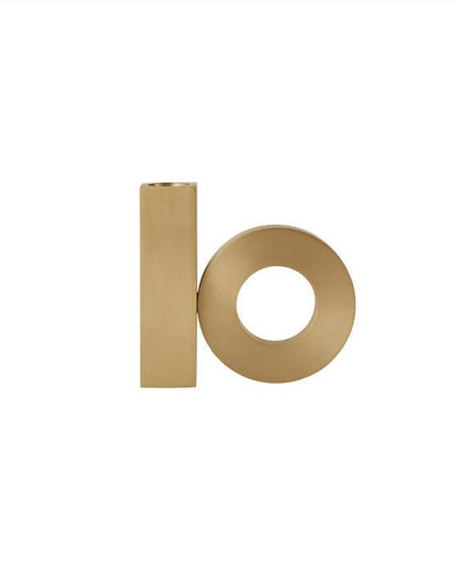 Gouden kandelaar met modern rond design – messing kaarsenhouder voor dinerkaars.