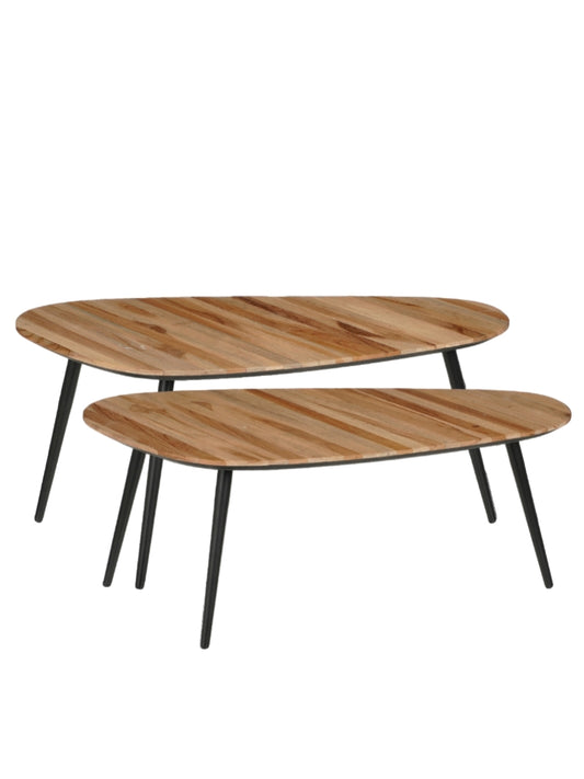 Organisch gevormde bijzettafel set van 2 van gerecycled hout met zwarte poten