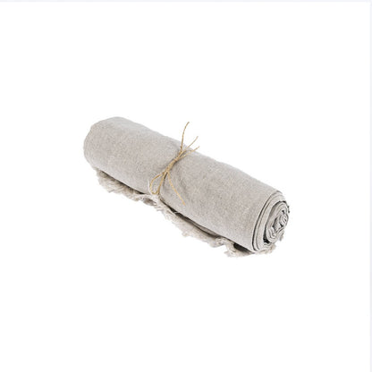 Linnen tafelkleed beige 150x150 cm opgerold met strik