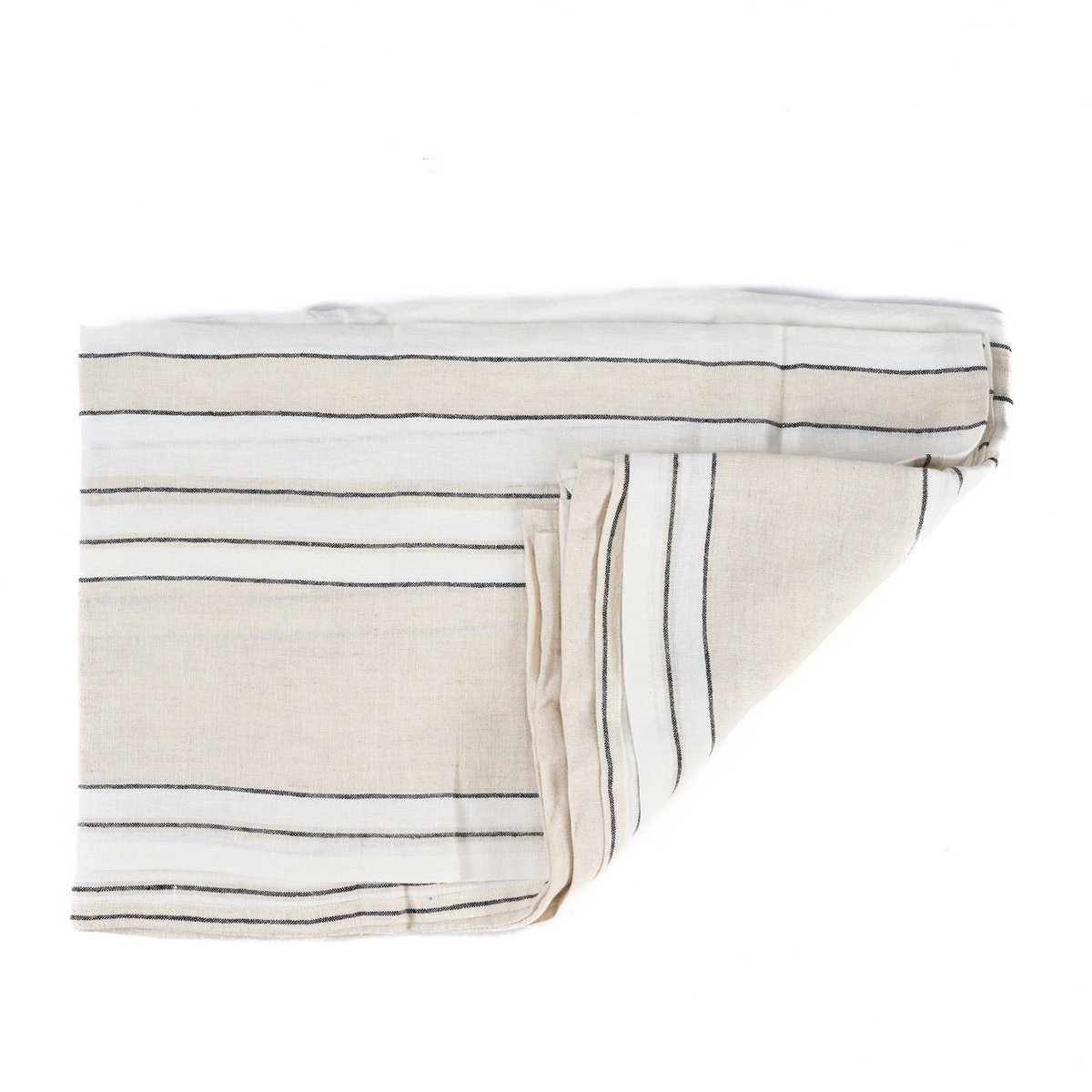Linnen tafelkleed beige zwart wit 150x300 cm Provence half opgevouwen
