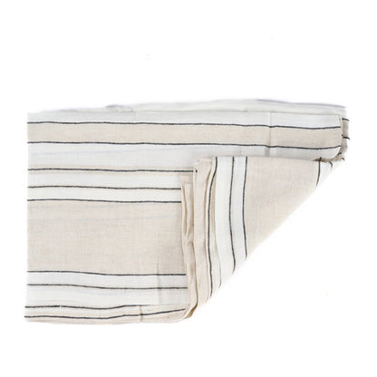 Linnen tafelkleed beige zwart wit 150x300 cm Provence half opgevouwen