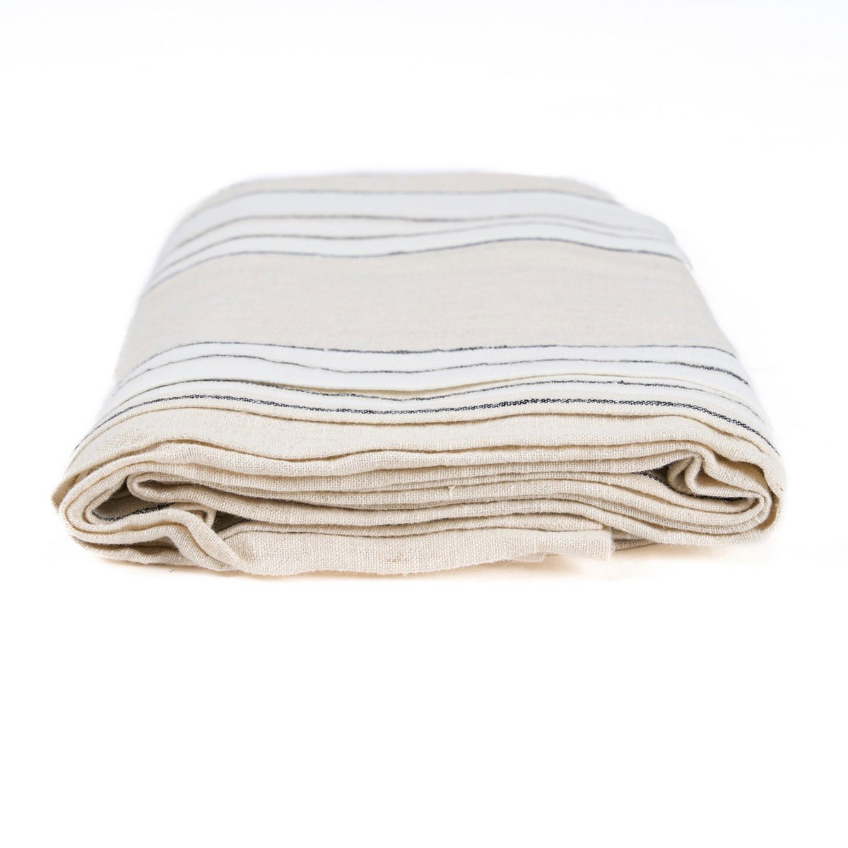Linnen tafelkleed beige zwart wit 150x300 cm Provence opgevouwen
