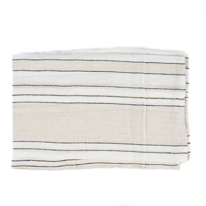 Linnen tafelkleed beige zwart wit 150x300 cm Provence opgevouwen van boven