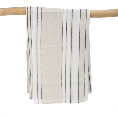 Linnen tafelkleed beige zwart wit 150x300 cm Provence over houten rek