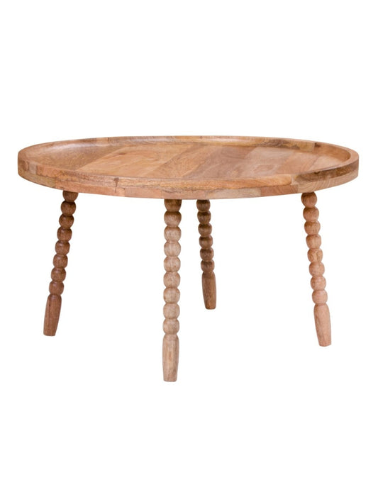 Ronde mangohouten salontafel Jammu met gedraaide poten op witte achtergrond