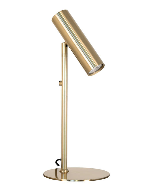 Messingkleurige Paris Tafellamp met verstelbare kap, staand op ronde voet tegen witte achtergrond.